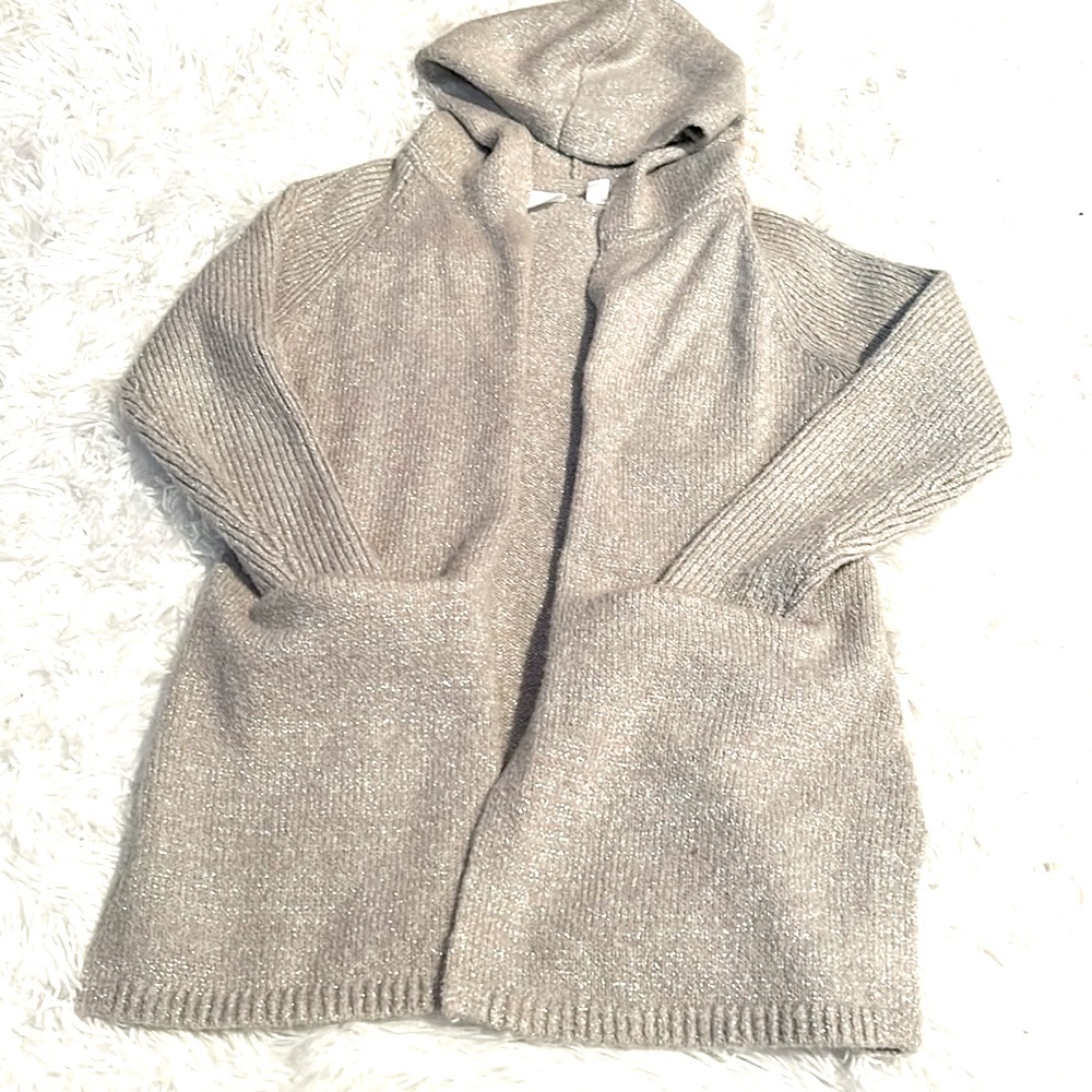 NWOT Gap Kids Silver Open front hood sweater